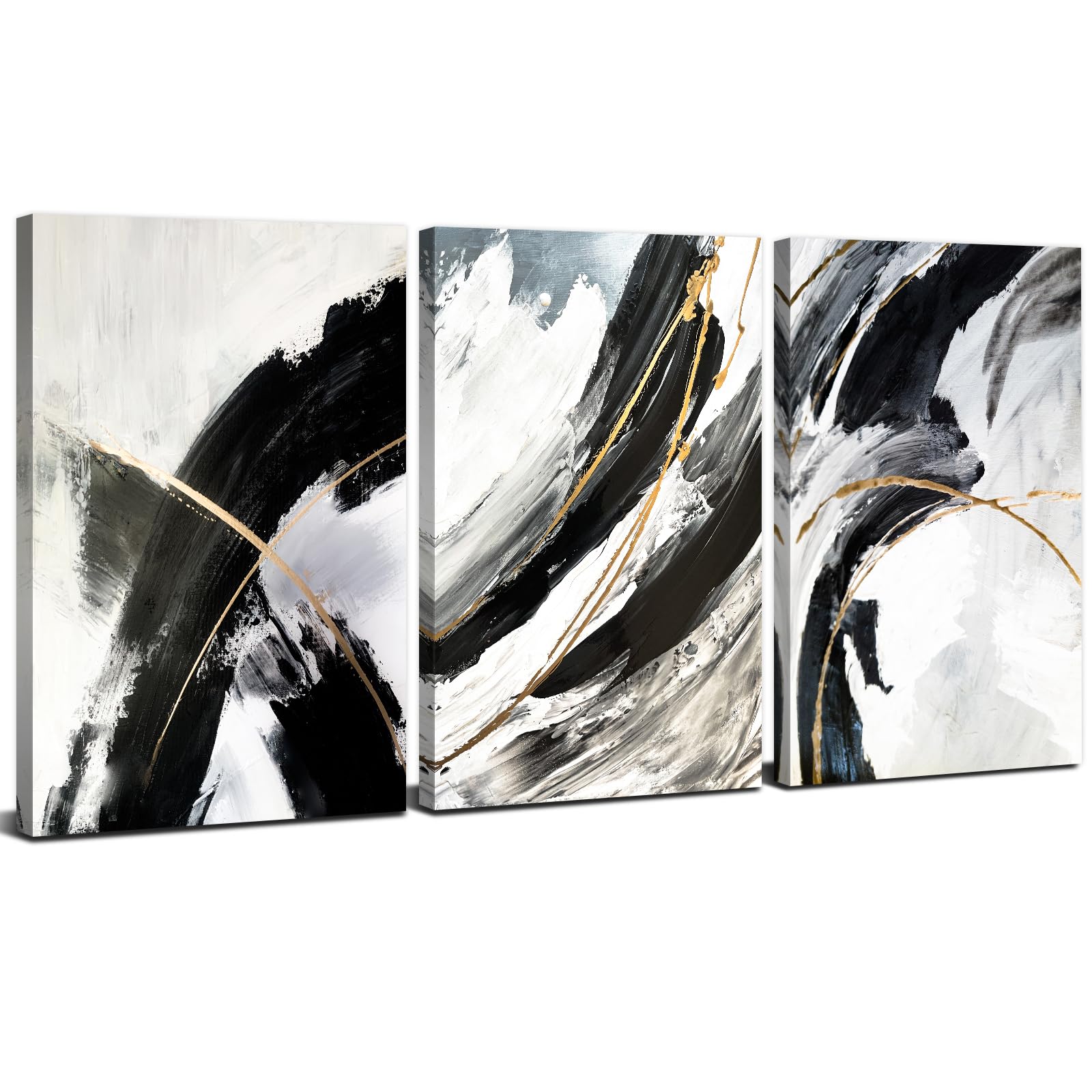 3 Pieces Black and White Wall Art Canvas Prints Abstract Pictures for Living Room Bedroom Decor Marble Textured Neutral Posters Watercolor Fluid Ink Wall Paintings Artwork Hallway Decorations 12x16" — image 1