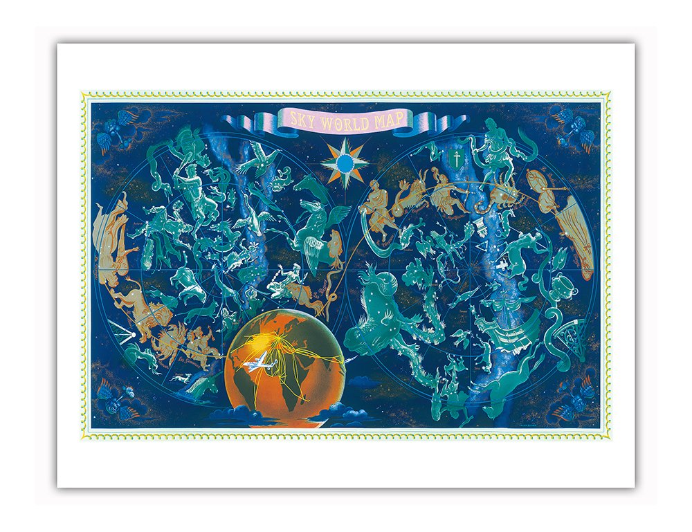66cm アートポスター 星座ゾディアック スカイワールドマップ 66cm X 51cm Planisphere ビンテージな航空会社の ポスター ルシアンブーシェ B00toybqds 51cm によって作成された X 色鉛筆 高評価のクリスマスプレゼント Elradarrenca Cl