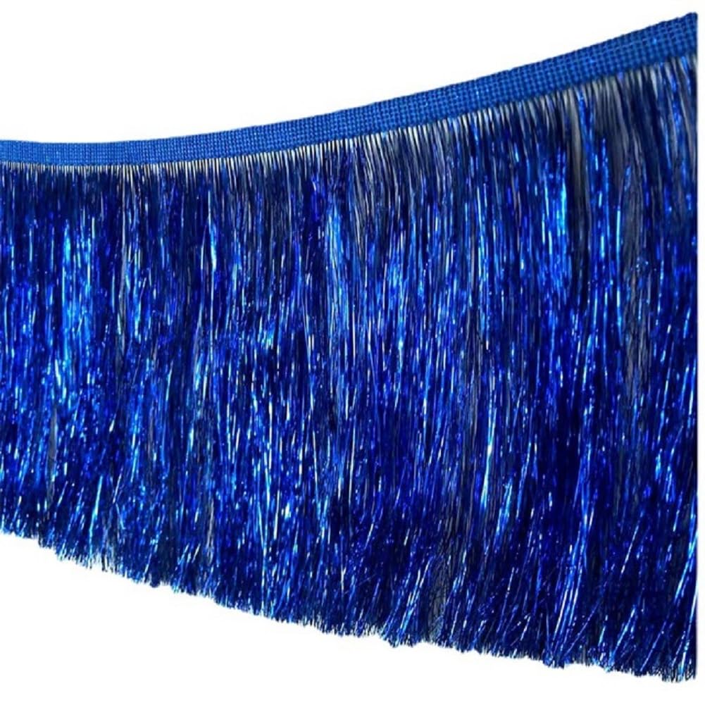 Yalulu 10 Meters Sequins Fringe Trim, Tinsel Fringe Trim, Metallic Lace Tassel Fringe Trimming for DIY Clothing Latin Decoration (Gem Blue)