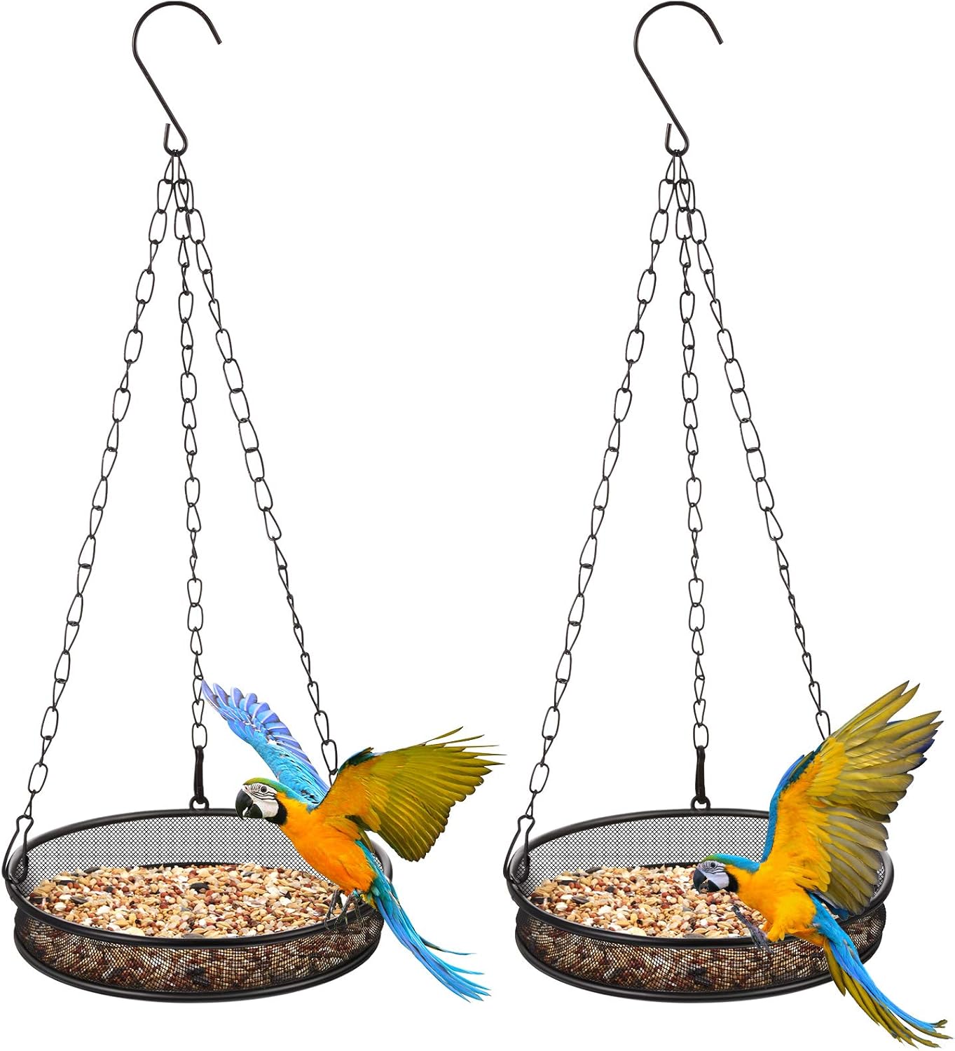 2 Pieces Hanging Bird Feeder Tray Platform Metal Mesh Seed Tray Feeders Hanging