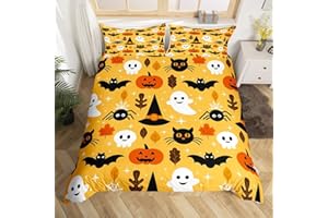 Erosebridal Halloween Duvet Cover Queen Cartoon Pumpkin Comforter Cover Lantern Bedding Ghost Quilt Cover for Kids Boys Girls Bedroom Decor 3 Pcs Bedding Set (1 Duvet Cover 2 Pillow Cases) Orange