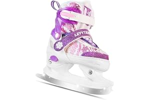 LEVYTEMP Adjustable Ice Skates for Kids Boys Girls - Warm Fleece Lined, 4 Size Adjustable Beginner Snowflake Blades Ankle Support Figure Skates for Outdoor and Rink