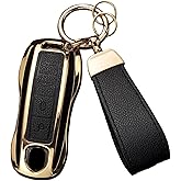 Axtrulix Key Fob Cover for Porsche, Leather& TPU Key Cover Case Shell for Cayenne Panamera 718/911 Taycan Macan Carrera