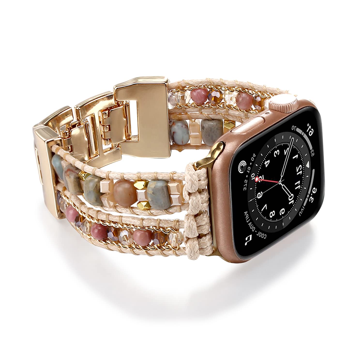 Photo 1 of Wingoden Boho Bracelet Compatible with Apple Watch Band 41mm 40mm 42mm 38mm Natural Stone Beaded iWatch Band Women Men Apple Watch Strap Ultra Series 11/10/9/8/7/6/5/4/3/2/1/SE 3/Ultra 3, Natural Stone