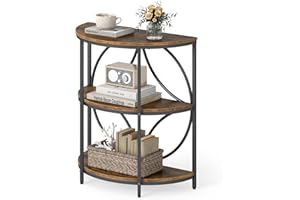 Giantex Half Round End Table, 3-Tier Narrow Side Table w/Study Metal Frame & Storage Shelves, Half Moon Circle Accent Bedside