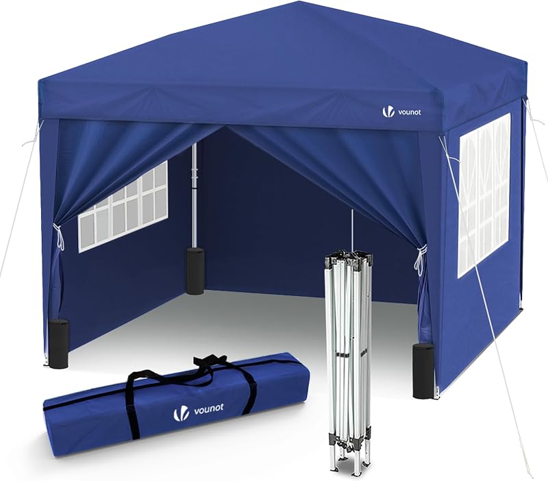 VOUNOT 3m x 3m Pop Up Gazebo with Sides Blue 4 Weight Bags Carry Bag
