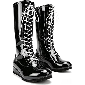 Zotixvox Men's Pro Wrestling Boots Zipper Knee-high Leather boots Halloween Cosplay Shoes with Heel