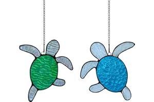 HAOSUM Sea Turtle Decor Stained Glass Window Hanging,Ocean Turtle for Garden,Bathroom,Patio Outdoor Decor,Beach Theme Suncatcher for Indoor Kitchen Window,Living Room,Bedroom,Dorm