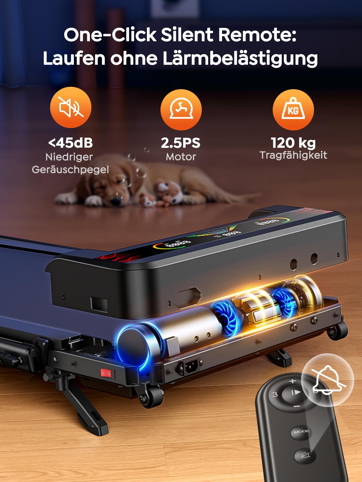Klappbares Laufband mit Steigung für Zuhause & Büro – 9% manuelle Neigung, kein Aufbau nötig, All-in-1 Walking Pad für klappbar, 1–12 km/h, LED-Doppelanzeige, Walkingpad mit App & Fernbedienung 6