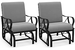 Giantex 2-Pack Outdoor Glider, Patio Rocking Chair with Thick Cushion, Sturdy Metal Frame, Curved Armrest, Ergonomic Design, 