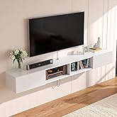 FloatiCasa 70'' Floating TV Stand with Doors and Caibinets, Wall Mount TV Console,Floating TV Cabinet,Entertainment Center Under TV Shelf with Storage for Living Room Bedroom,White