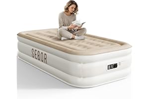 Sebor Air Mattress Twin with Built-in Pump 18", Comfortable Self-Inflating Air Mattress with High-Speed Pump, Durable Blow Up Mattress Twin with Storage Bag for Guests, Camping, Travel