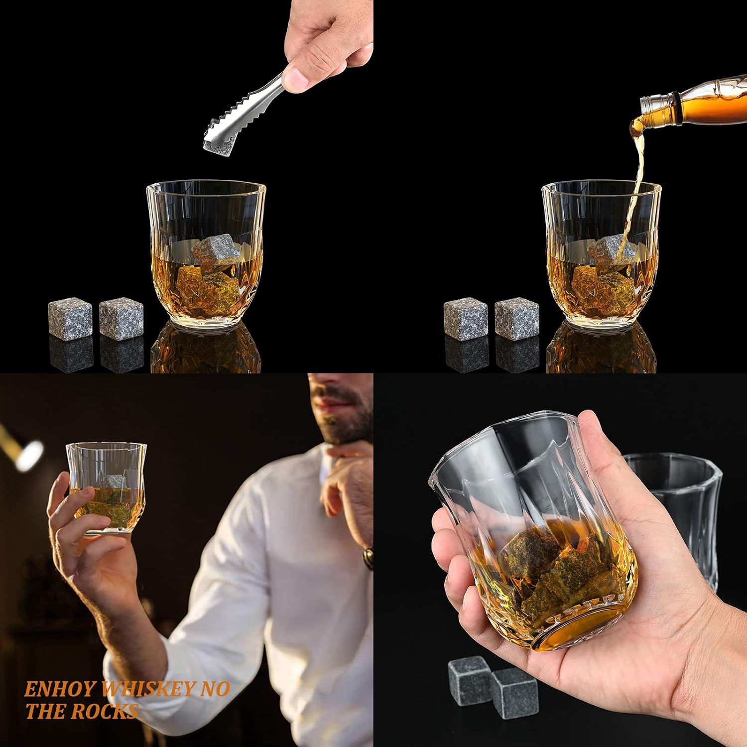 Whiskey Stones, GOLDGE Whiskey Glass Gift Sets for Men Whisky Rocks Chilling Stones, Whisky Glasses Set Gift for Dad Husband - Image 3