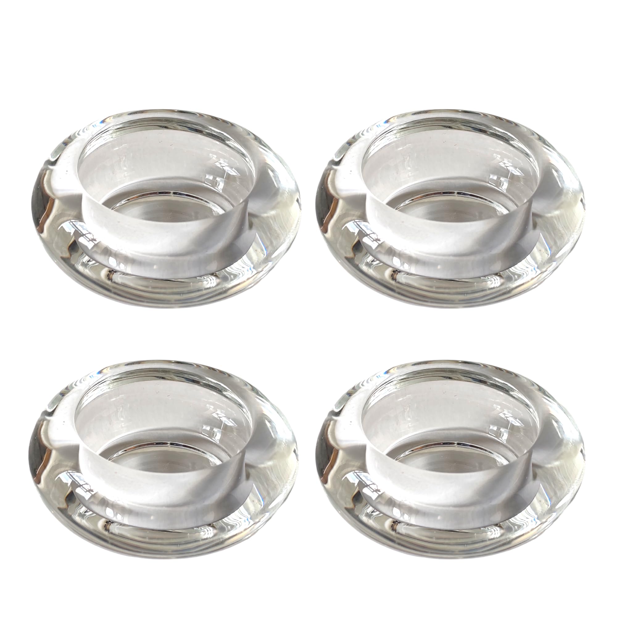 Set of 4 Clear Glass Tea Light Holders, Various Shapes, Suitable for 4cm Diametre Tealights Candles (Round)