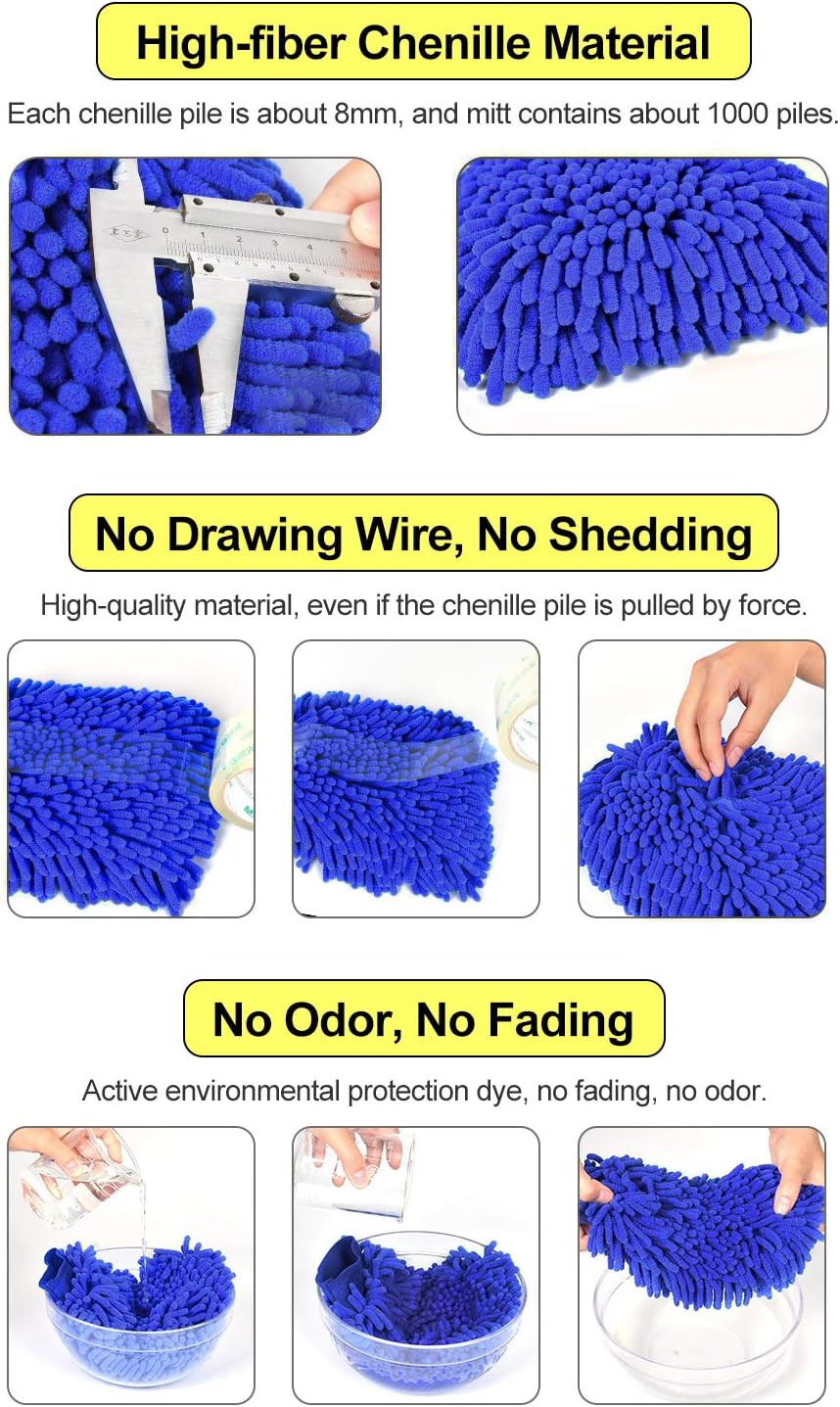 anngrowy Car Wash Mitt 2 Pack - Large Size Microfiber Wash Mitt Car Cleaning Mitts Premium Chenille Car Washing Gloves Winter Waterproof Car Wash Rag Sponge Kit with Lint Free & Scratch Free: Home & Kitchen