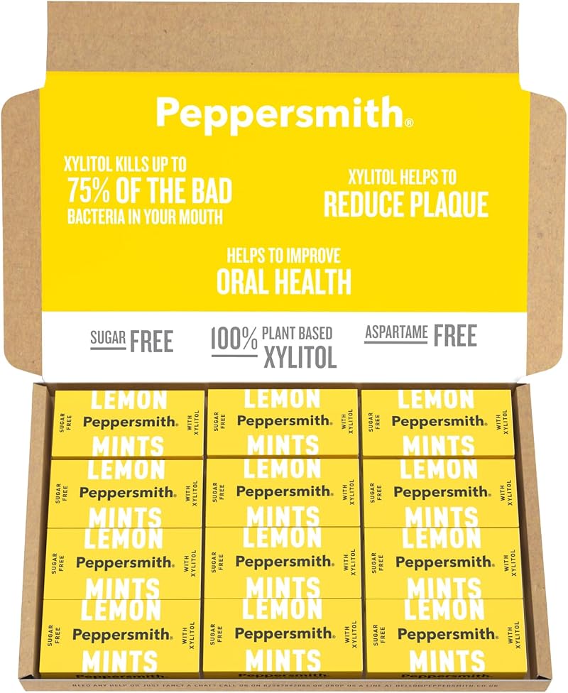 Peppersmith Sicilian Lemon Mints 12x15g Sugar Free Xylitol Vegan