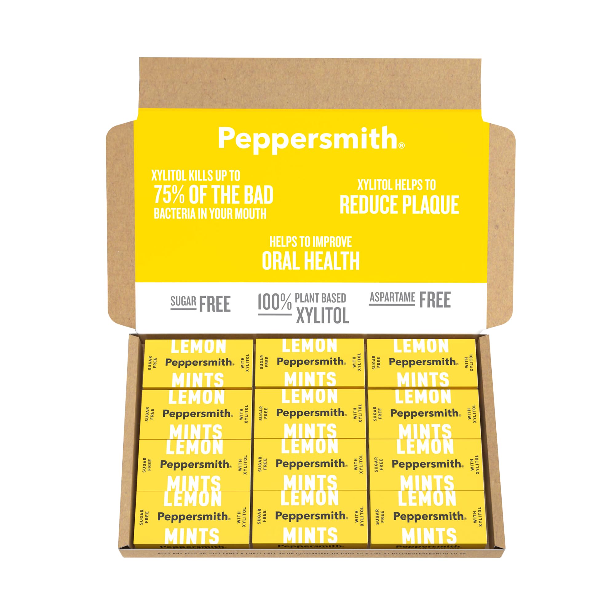 Peppersmith - Sicilian Lemon Mints - Sugar Free Mints - Vegan - Plant Based Xylitol - Breath Freshener - Benefits Oral Health - Pocket Packs - 12x15g