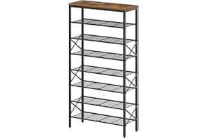 YATINEY 8 Tier Shoe Rack, Shoe Storage Organizer, Large Capacity Shoe Shelf Holds 32 Pairs of Shoes, Sturdy and Stable, for Entryway, Hallway, Closet, Dorm Room, Rustic Brown SS08BR