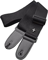 CAIHONG Guitar Strap Black Cotton Woven Style Adjustable End Leather Vintage view 1