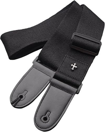 CAIHONG Guitar Strap Black Cotton Woven Style Adjustable End Leather Vintage