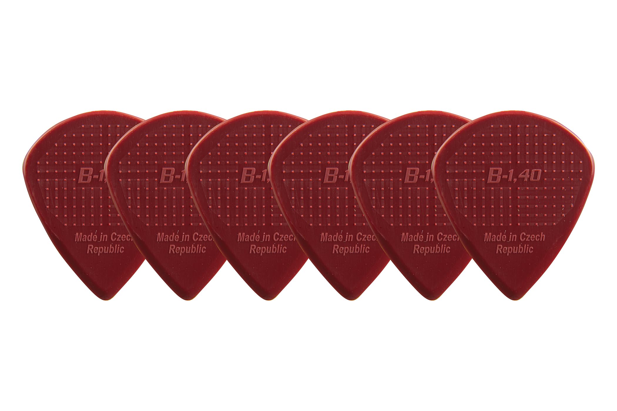 D-Grip Plectrum - Janicek Nylon Picks - Jazz B-medium shape - 1.40 mm Burgundy - Pack of 6 - with non-slip textured surface - made in Czech Republic