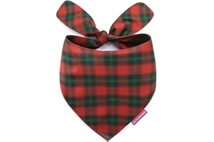 LunaMarie - Luxury Pet Birthday Bandanas -Premium & Silky Poly Fabric | 100% Handmade | Custom Shape Dual Layered (Jingle Plaid, Medium)