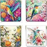 Peacoblue 4Pcs Small Leather Squeeze Coin Purse for Women-Hummingbird and Flower Pattern Waterproof & Durable Snap Closure Change Pouch Mini Money Wallet Bag for Adult Teen Girls Best Gift