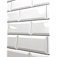 3x6 White Glossy Finish Beveled Ceramic Subway Tile Shower Walls Backsplashes
