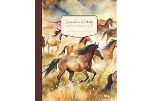 Composition Notebook College Ruled - 110 Pages - 7.5" x 9.25": Wildheart & Co. Watercolor Horse Journal for Teen Girls & Women – Dreamy Western Notebook with Wild Horses – 2025 Desert Winds Collection