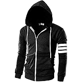 Ohoo Mens Slim Fit Lightweight Pinstripe Zip Up Hoodie with Pockets Long Sleeve Full-Zip Hooded Sweatshirt