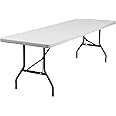 Flash Furniture Elon 8' Rectangular All-Occasion Plastic Folding Event Table, Foldable Portable Banquet Table for Indoor/Outdoor Events, White