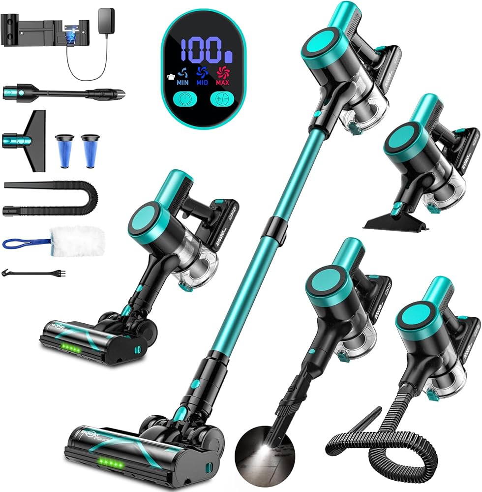 Cordless Vacuum Cleaner, 58Kpa/55Mins Vacuum Cleaners for Home, Stick Vacuum with Self-Standing &amp; LED Display, Anti-Tangle &amp;