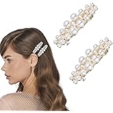 Shimmeroo 2Pcs Pearl Barrettes for Women,Classic Pearl Hair Clips French Bridal Hair Pins for Party Wedding Fancy Barrettes Christmas Gifts