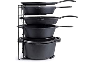 Heavy Duty Pan Organizer, Extra Large 5 Tier Rack - Holds Cast Iron Skillets, Dutch Oven, Griddles - Durable Steel Constructi