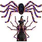 Aovaely Light Up Spider Costumes for Women Adult, Poseable Scary Plush Spider Legs Costume Props Halloween Accessories Decor