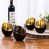 MyGift Black and Gold Stemless Wine Glasses Set of 4 - Elegant Christmas Gift Set with Luxe Metallic Finish, 18oz Modern Barware