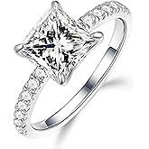 MOOSEA Princess Cut Moissanite Engagement Rings for Women - 2.5CT Lab Created Wedding Band 14K White Gold Plated 925 Sterling Silver Moissanite Ring Anniversary Birthday Gift