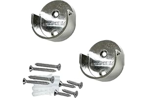 Desunia Closet Rod Support Flanges with Screw On Attachment | Heavy Duty Clothes Pole End Sockets for Wardrobes |Polished Chrome | 2 Pack