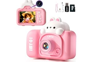 Jovow Kids Camera Toys, 1080P HD Digital Video Camcorder Camera with Soft Silicone Cover, Portable Selfie Camera for Kids 3 4 5 6 7 8 Year Old Girls with 32G Card