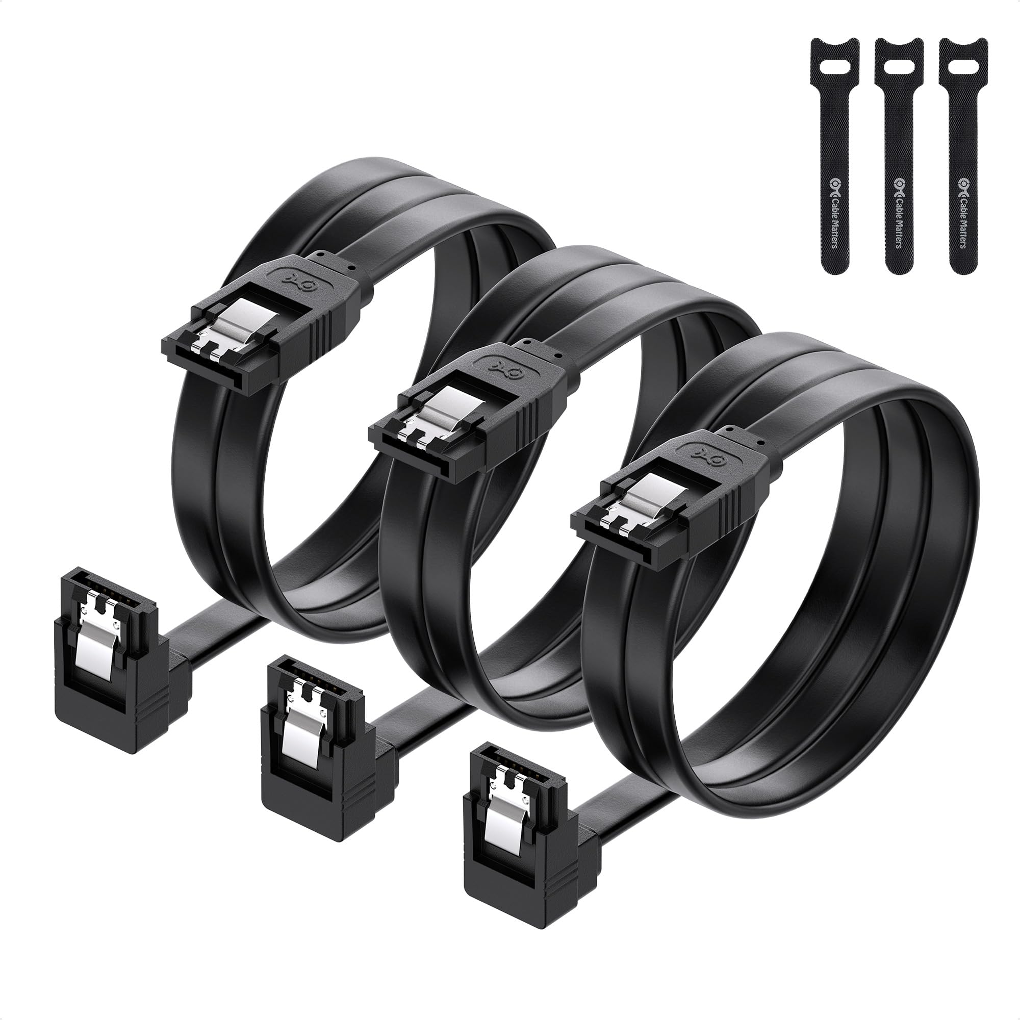 Cable Matters 3-Pack 90 Degree Right Angle SATA III 6.0 Gbps SATA Cables 60cm, SATA 3 data Cable, Black