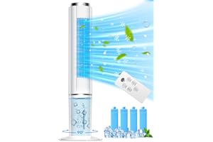 COOLECH 42 INCH Evaporative Air Cooler w/Remote &LED Touch Screen, 4 Mode &3 Speed, 1-Gal Tank for 15H Cooling, 12H Timer for Auto Off, 70°Oscillation Portable Swamp Cooler, Air Cooler for Room Patio