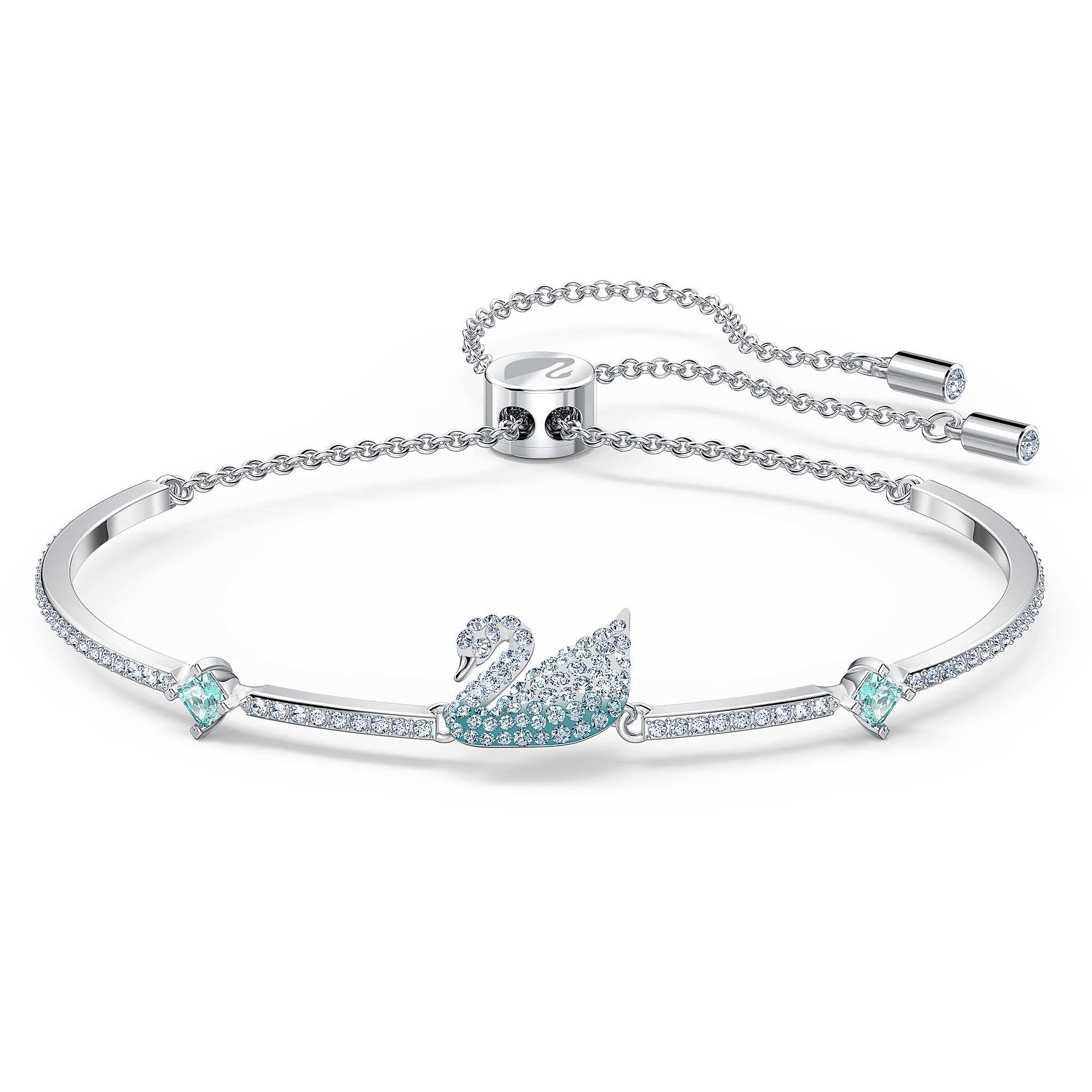 Swarovski Iconic Swan Bracelet - Blue Rhodium Plated, 9.45 inches, Precious metal, Not applicable