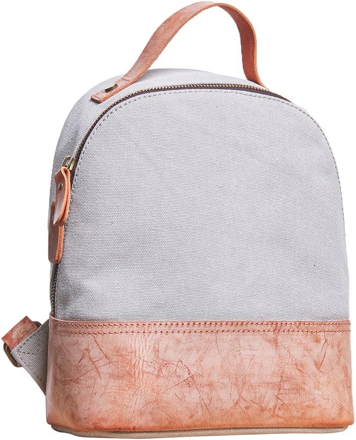 Simple canvas leather shoulder bag female retro art girls school bag Japan and South Korea backpack 22*27*14CM