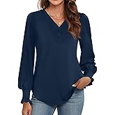 WEACZZY Womens Tops Long Sleeve Fall Shirts for Women Dressy Casual Button V Neck Tunic Blouse Ruffle Cuffs T-Shirts 2025