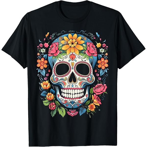 T-shirt Mercredi Día De Los Muertos – Licence Officielle Série TV, Coupe Classique, Manches Doubles