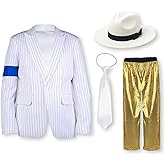 Ciguo Boys Striped Blue Armband Suit 4pcs Set 80s 90s Dance Star Costume Role Play Birthday Halloween Party Cosplay Costumes