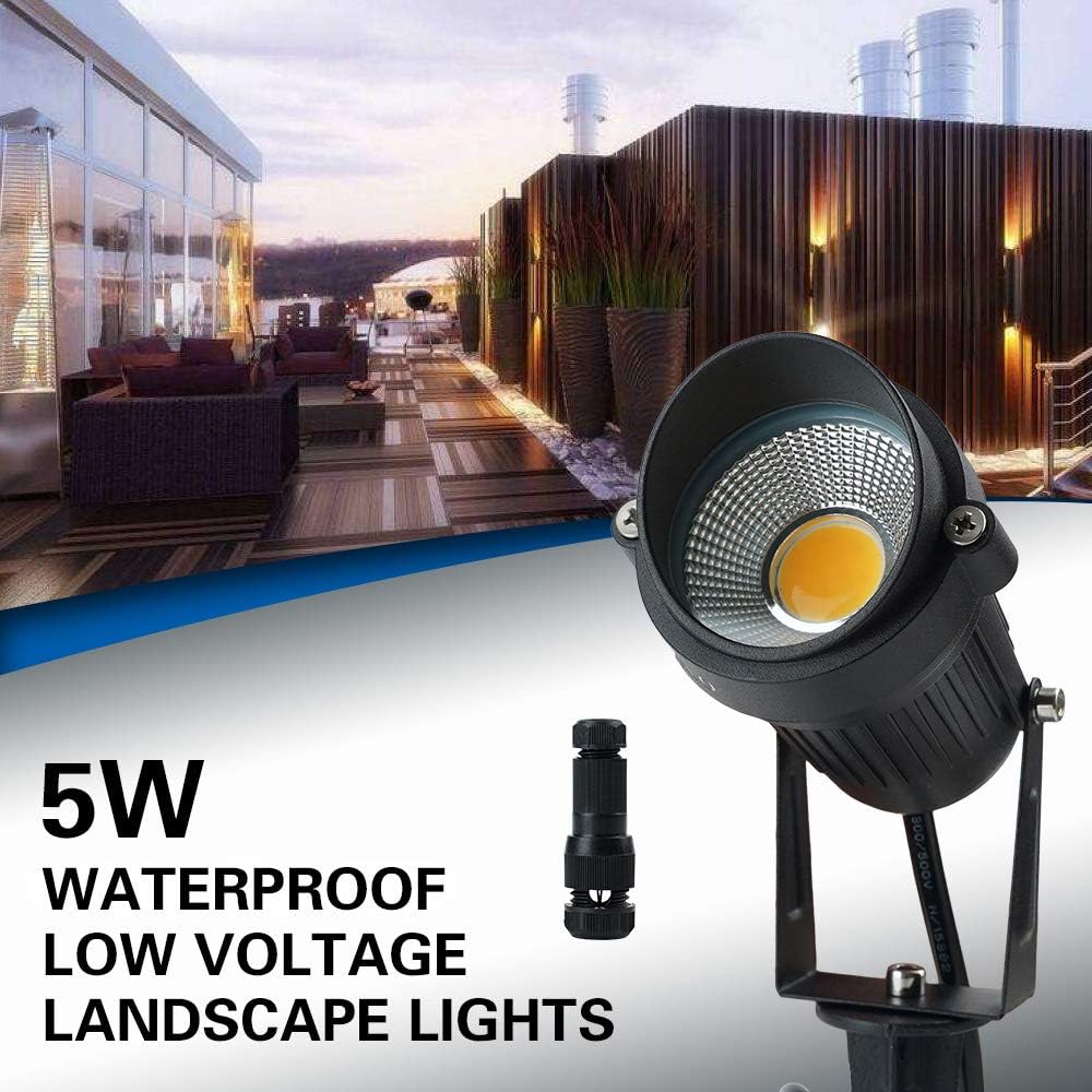 ELEGLO 5W LED Landscape Lights, Low Voltage Landscape Lighting, 12V/24V IP65 Waterproof Outdoor Garden Lights for Yard Wall Driveway Patio Pathway Spotlights with Stake（8 Pack Warm White with Connector) - - 