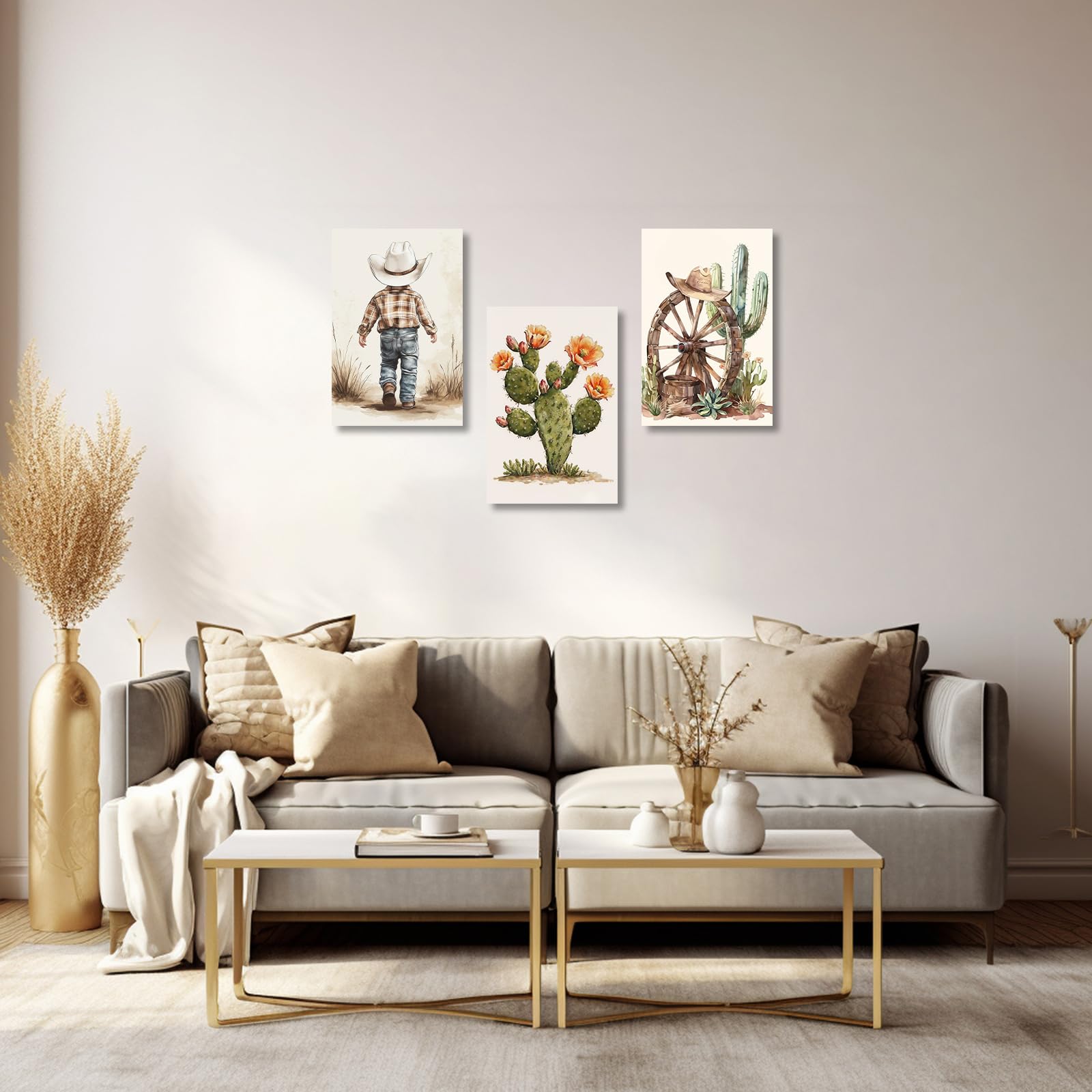 Condition photo showing New/Like New for xlmdyysw western cowboy wall art set of 3 nursery canvas prints cactus desert poster picture cowboy