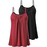 AMVELOP 2 Piece Camisole for Women Casual Pleated Cami Adjustable Spaghetti Strap Tank Top Loose Fit S-XXXXL