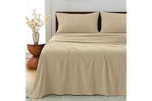 GOKOTTA 4-Pcs Queen Sheet Set, 16 Inch Deep Pocket Queen Sheets with Elastic Corner Straps, Brushed Microfiber Polyester - Ho